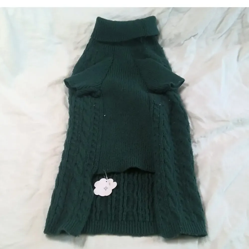 NWT Lorehelina Green Cable Knit Turtleneck Dog Sweater XXL 24